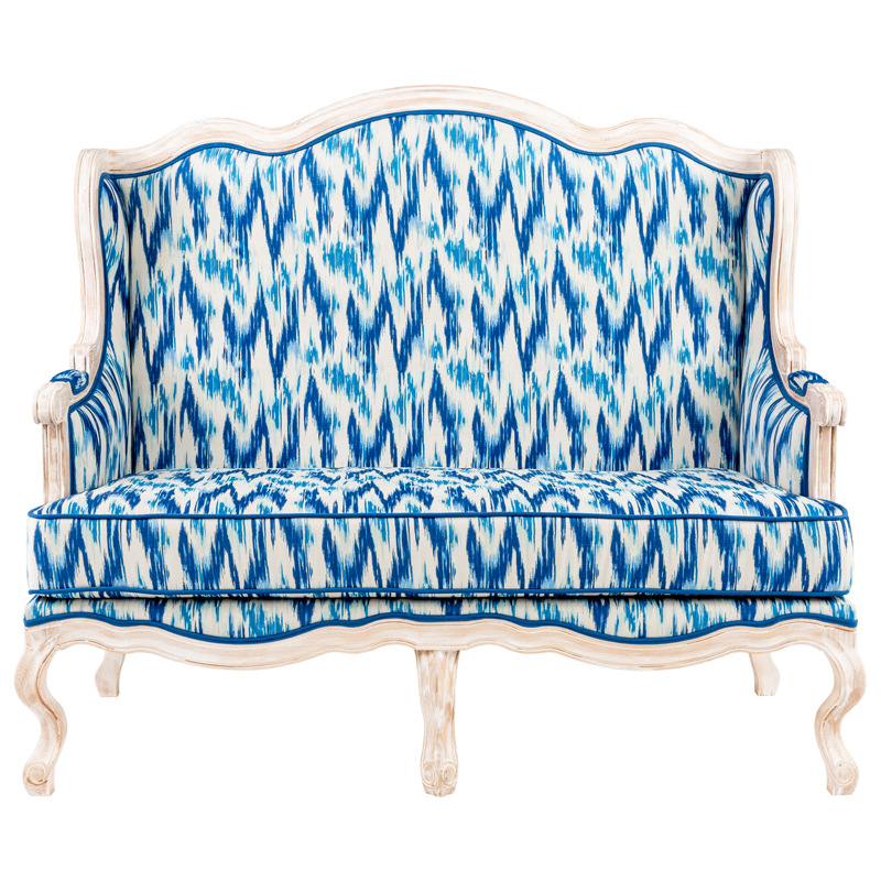 Двухместный диван с голубым узором Ikat Pattern Белый Голубой в Екатеринбурге | Loft Concept 