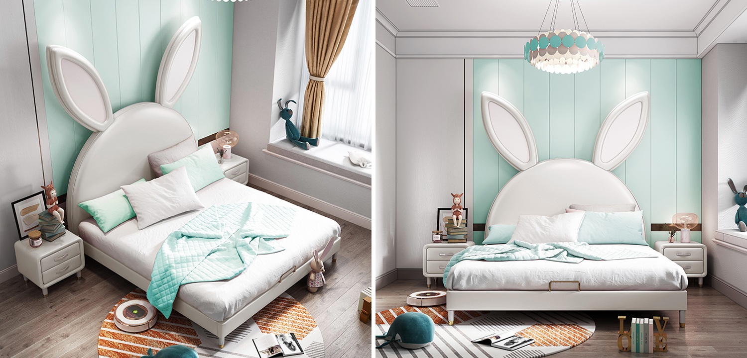 Детская кровать изголовьем в виде зайчика Белый - фото