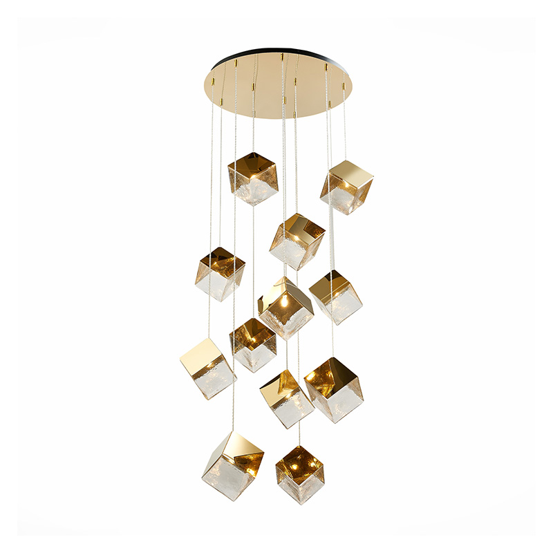 Потолочная люстра Pyrite Chandelier golden cube 12 Золотой Прозрачный в Екатеринбурге | Loft Concept 