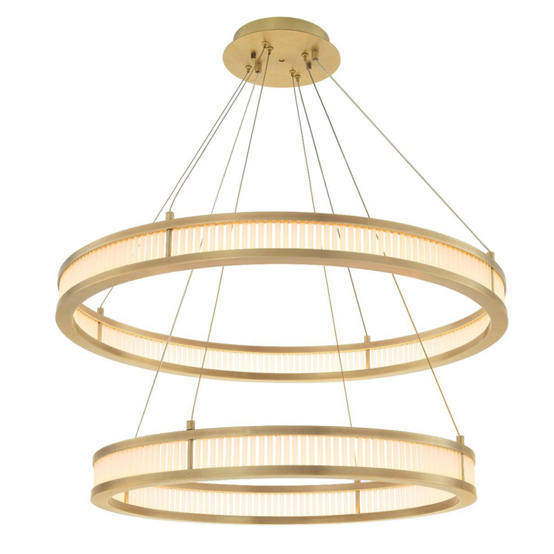 Люстра Eichholtz Chandelier Damien Double Brass Латунь Античная полированная Белое матовое стекло в Екатеринбурге | Loft Concept 