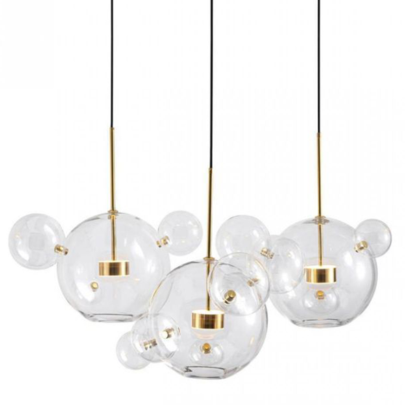 Светодиодный светильник Giopato & Coombes Bubble Chandelier Linear Circle 3 плафона Белый Золотой Прозрачное Стекло в Екатеринбурге | Loft Concept 