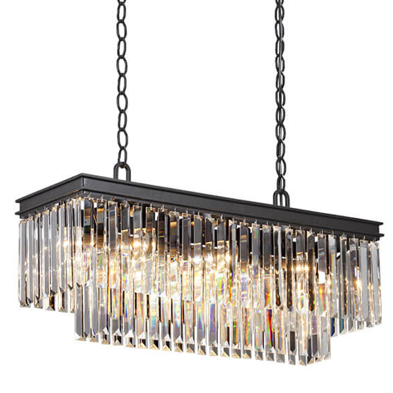 Люстра RH 1920s Odeon Clear Glass Rectangular Chandelier Black iron Длина 80 Прозрачное Стекло Черный матовый в Екатеринбурге | Loft Concept 