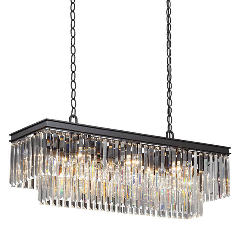 Люстра RH 1920s Odeon Clear Glass Rectangular Chandelier Black iron 100 Черный матовый Прозрачное Стекло в Екатеринбурге | Loft Concept 