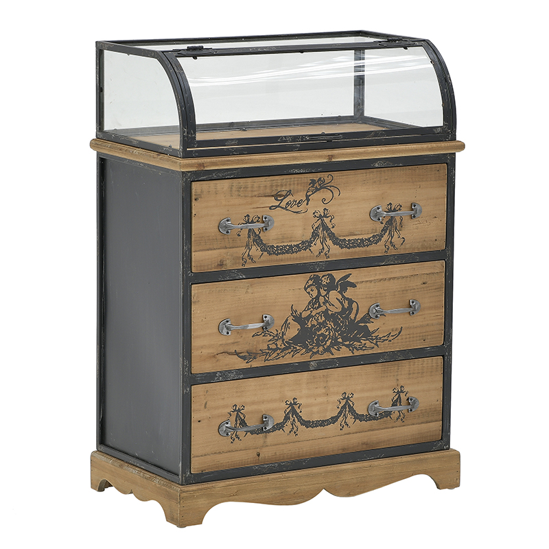 Комод со стеклянной витриной в стиле прованс Lesia Chest of Drawers Черный Коричневый в Екатеринбурге | Loft Concept 