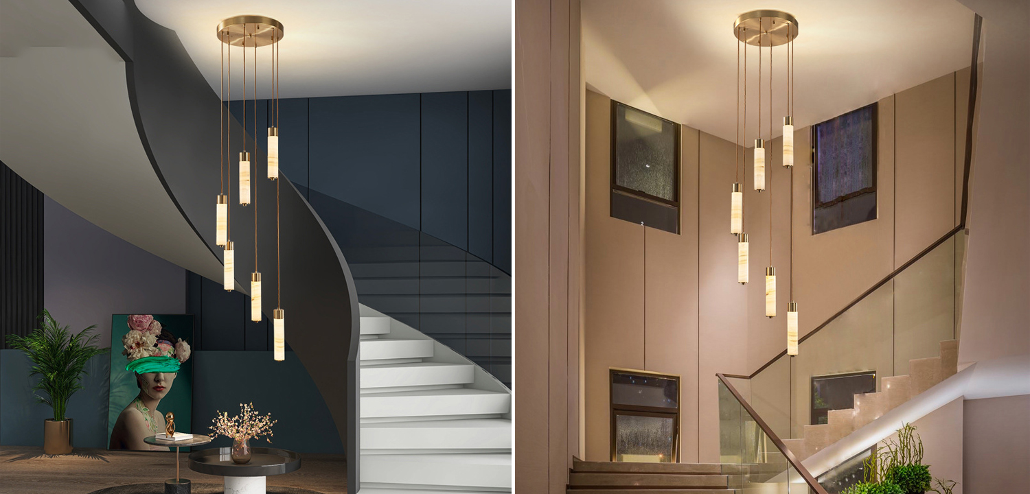 Каскадный Cветильник 6 подвесок из натурального мрамора Marble Ring - фото