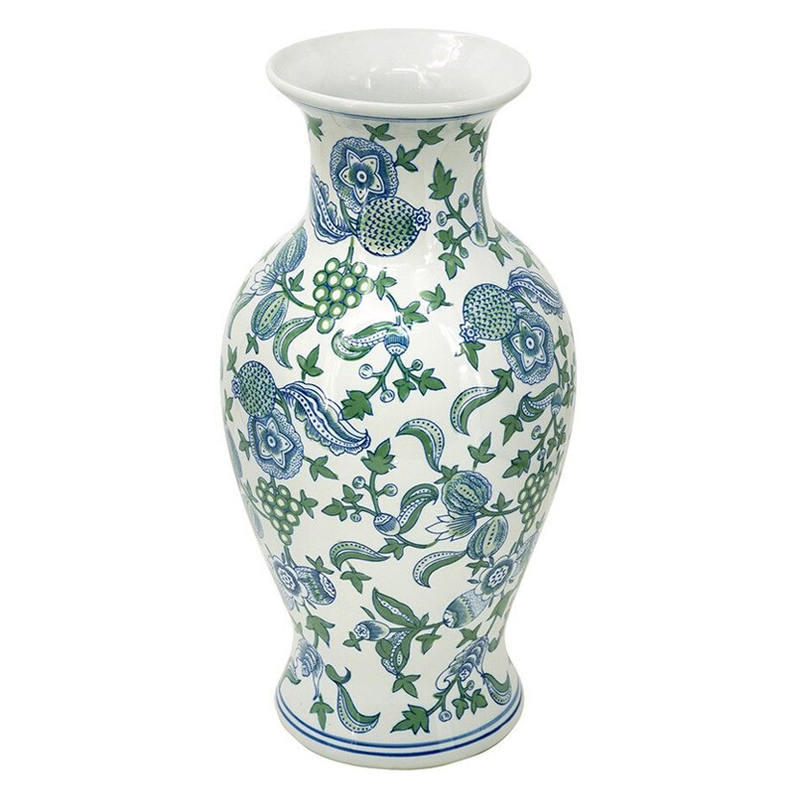 Ваза с зелено-голубым цветочным узором на белом фоне 47 см Blue & White Ornament Белый Синий Зеленый Ваза с зелено-голубым цветочным узором на белом фоне 47 см Blue & White Ornament Белый Синий Зеленый в Екатеринбурге | Loft Concept