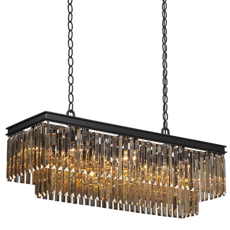 Люстра Odeon Amber Glass Rectangular Chandelier Black iron Янтарное стекло длина 100 Черный матовый в Екатеринбурге | Loft Concept 