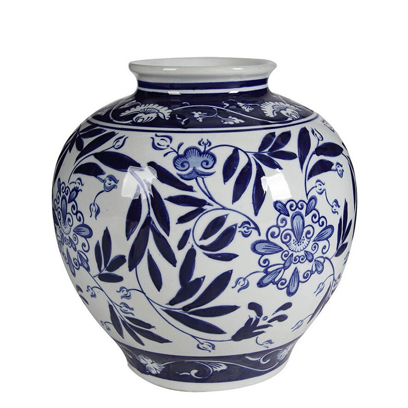 Ваза округлой формы с бело-синим цветочным орнаментом Blue & White Ornament Белый Синий Ваза округлой формы с бело-синим цветочным орнаментом Blue & White Ornament Белый Синий в Екатеринбурге | Loft Concept