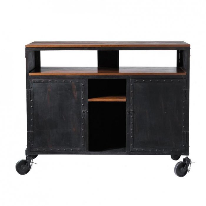 Комод в стиле Индастриал на колёсах Industrial Bar Oak Chest Черный в Екатеринбурге | Loft Concept 