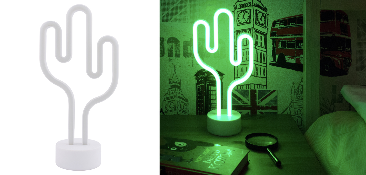 Неоновая настольная лампа Зеленый кактус - фото