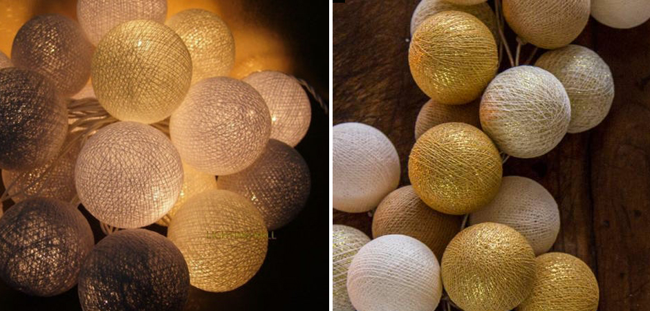 Гирлянда хлопковые фонарики Сotton Ball Gold Mix - Loft-Concept в Екатеринбурге