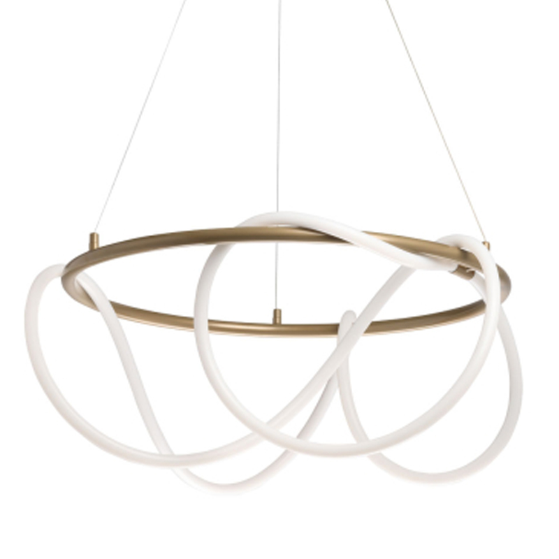 Люстра подвесная круглая золотого цвета с белыми изогнутыми световыми линиями Luke Lampco Tracer Lamp Белый Золотой в Екатеринбурге | Loft Concept 