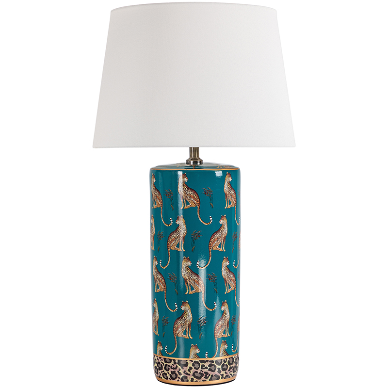 Настольная лампа с абажуром Leopard Lampshade Emerald Изумрудный Белый Коричневый в Екатеринбурге | Loft Concept 