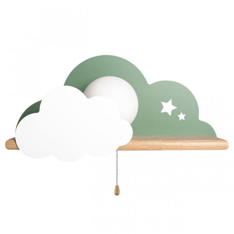 Бра с полкой зелёное Облако Wall Lamp Green Cloud Зеленый Древесина в Екатеринбурге | Loft Concept 