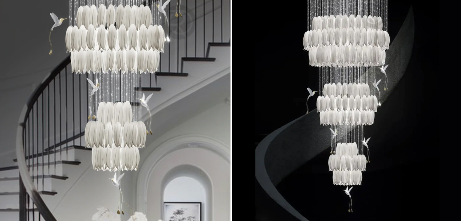 Большая Люстра для Лестницы Sagarti Contemporary chandelier ALBA GRAND Flowers & Birds - фото №2