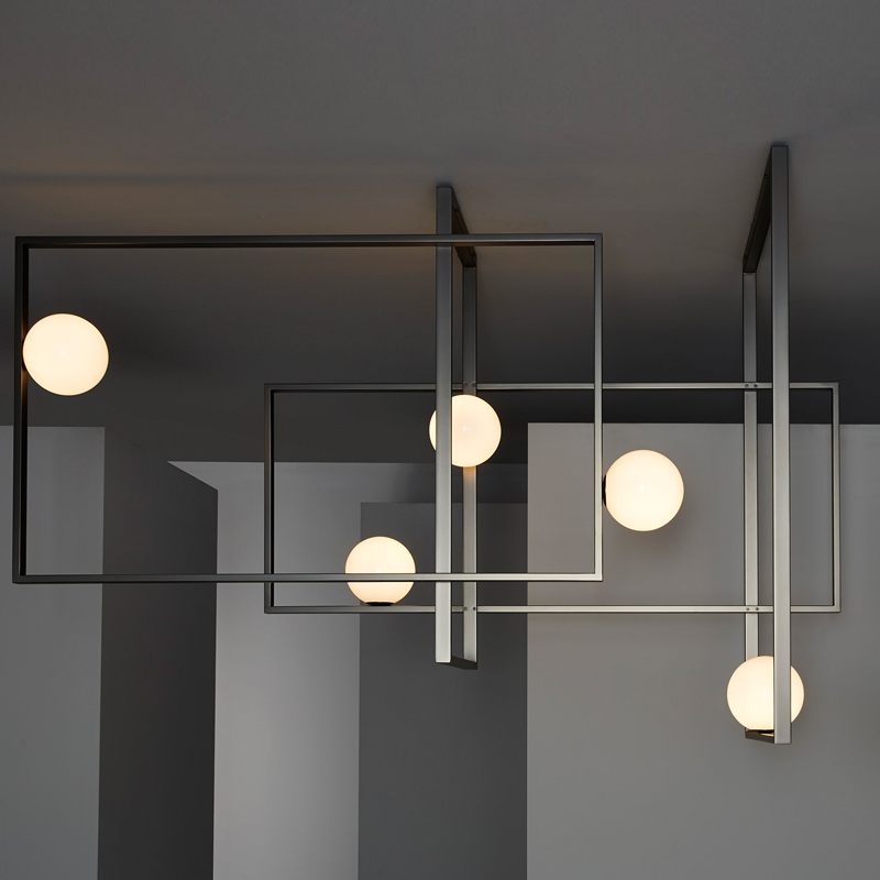 Люстра Mondrian Glass Venicem Ceiling Lamp graphite Белое матовое стекло Графит сатин в Екатеринбурге | Loft Concept 