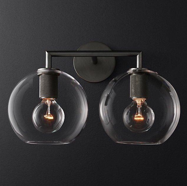 Бра RH Utilitaire Globe Shade Double Sconce Black Прозрачное Стекло Темная бронза в Екатеринбурге | Loft Concept 