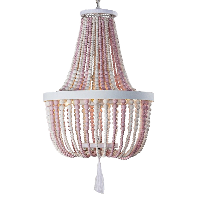 Люстра каплевидной формы украшенная круглыми бусинами розовая Wooden Pink Chandelier Белый Розовый в Екатеринбурге | Loft Concept 