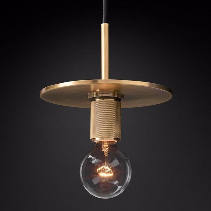 Подвесной светильник RH Utilitaire Disk Shade Pendant Brass Латунь Прозрачное Стекло в Екатеринбурге | Loft Concept 