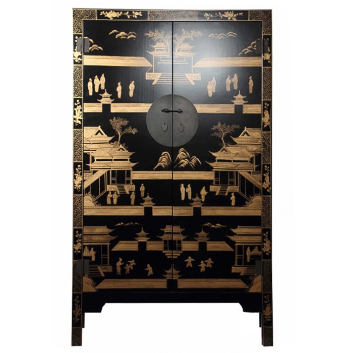 Китайский шкаф Black Gold Cabinet Low Черный в Екатеринбурге | Loft Concept 