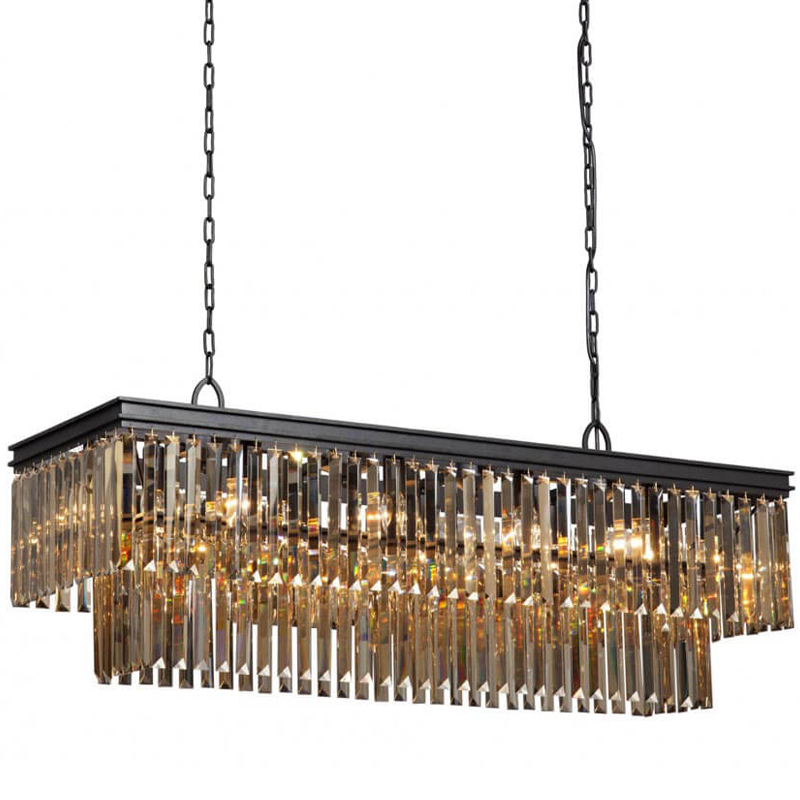 Люстра Odeon Amber Glass Rectangular Chandelier Black iron Янтарное стекло длина 120 Черный матовый в Екатеринбурге | Loft Concept 