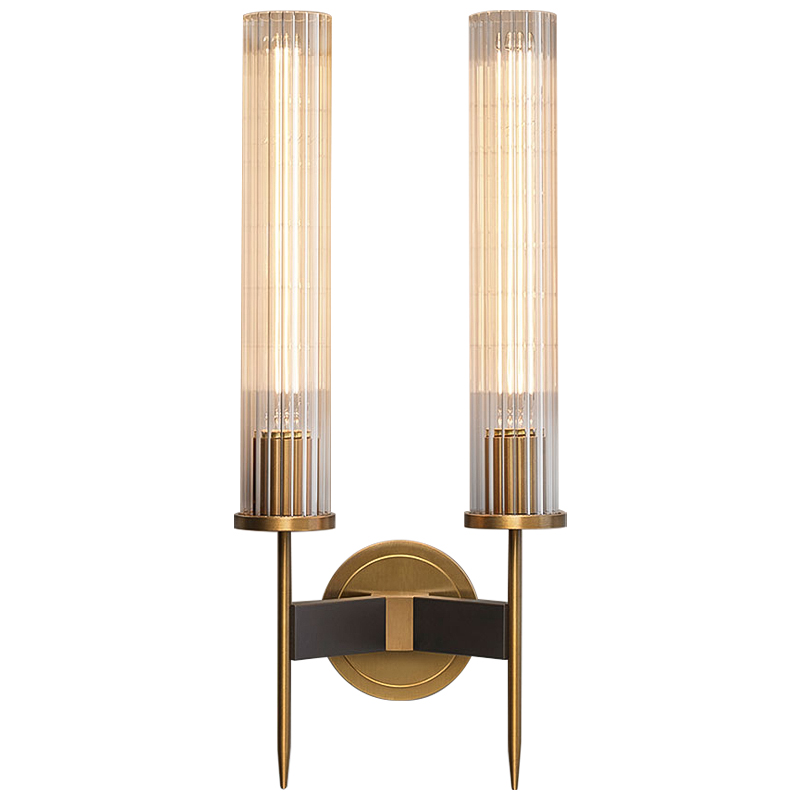 Бра Jonathan Browning ALOUETTE DOUBLE SCONCE Прозрачное Стекло Латунь Черный в Екатеринбурге | Loft Concept 