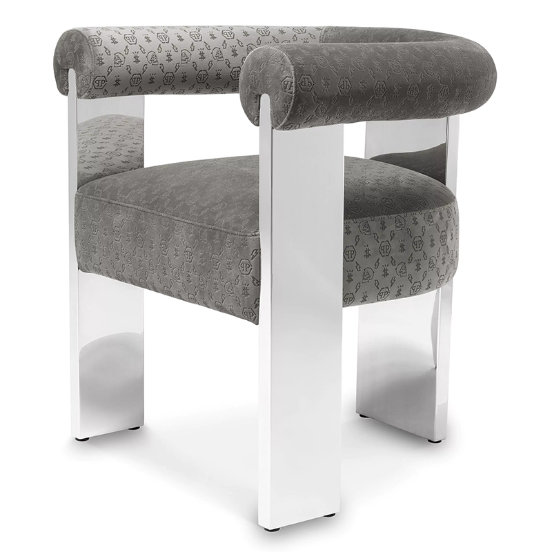 Стул Philipp Plein Dining Chair Icon Grey Серый Хром в Екатеринбурге | Loft Concept 