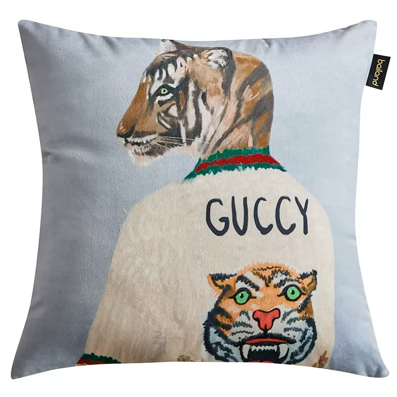 Декоративная подушка Стиль Gucci Tiger Cushion Grey Серый Мульти в Екатеринбурге | Loft Concept 