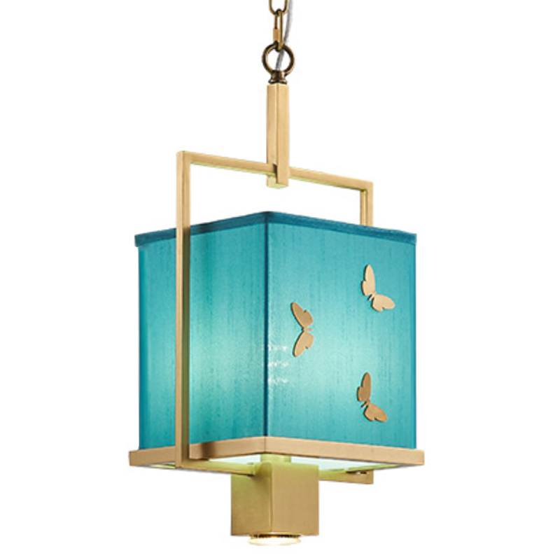 Светильник с бабочками Butterflies Blue Background Hanging lamp Латунь Бирюзовый в Екатеринбурге | Loft Concept 