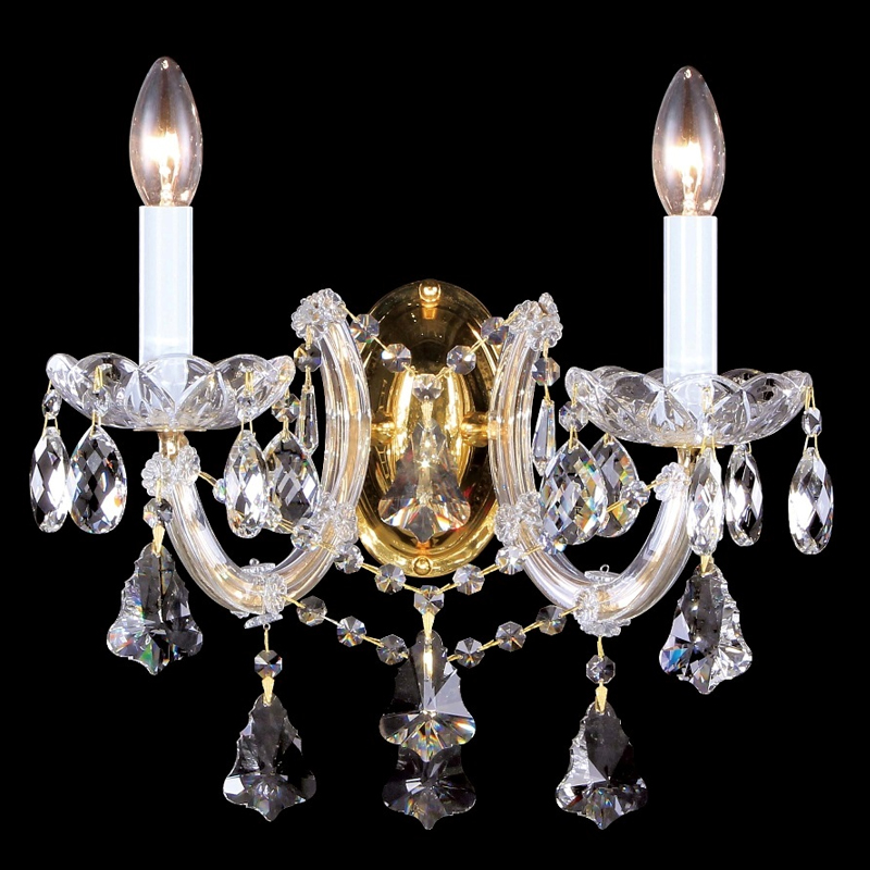 Бра с двумя лампами и хрустальными подвесками в классическом стиле Crystal lamps Золотой Прозрачное Стекло в Екатеринбурге | Loft Concept 