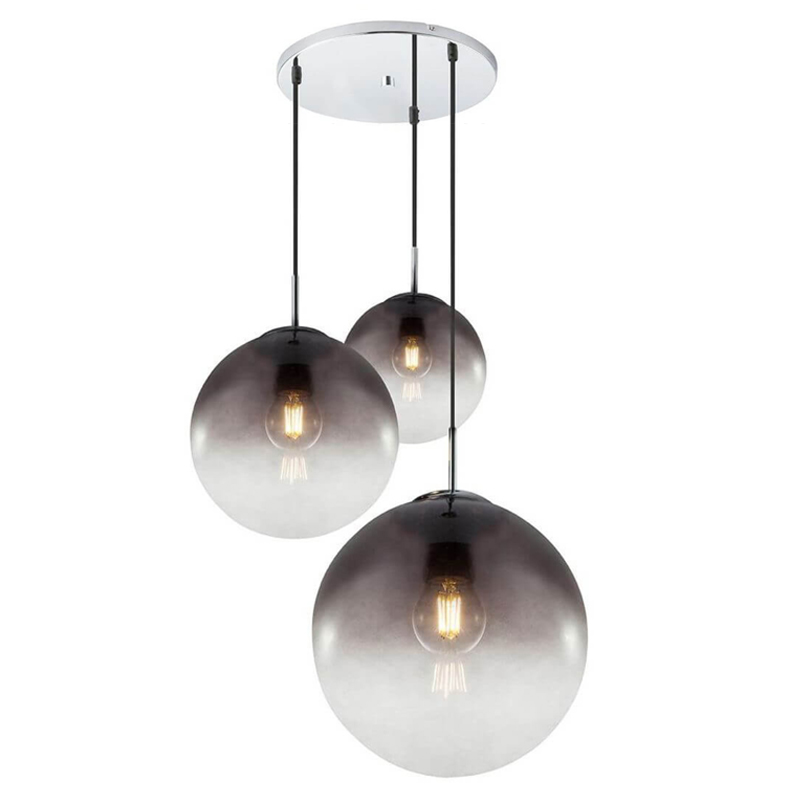 Люстра Ball Sunrise Pendant lamp smok 3 плафона Стекло Смок Хром в Екатеринбурге | Loft Concept 