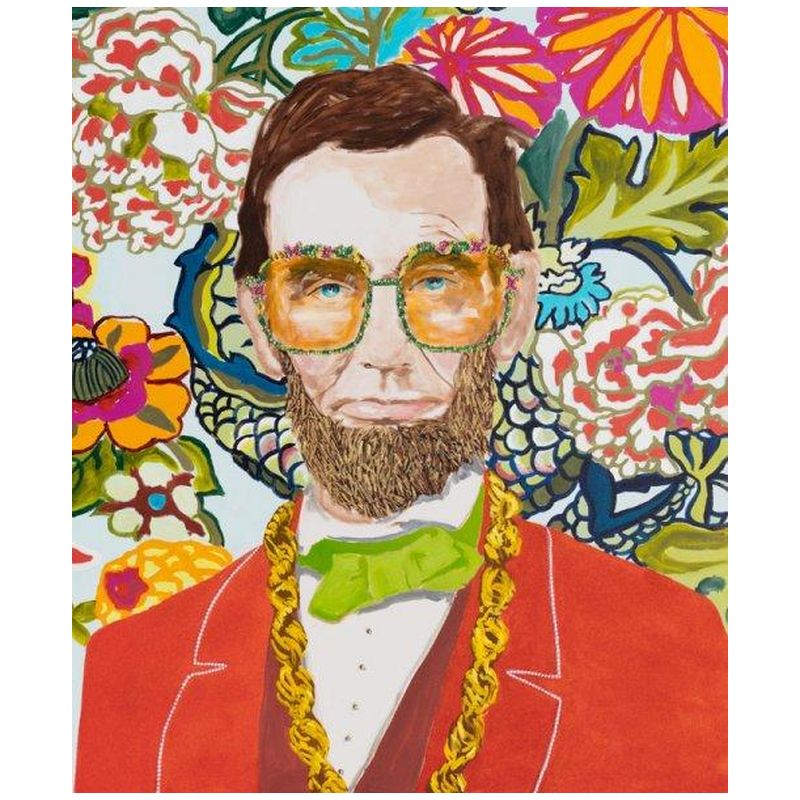 Картина Abe Lincoln with Donkey Chain, Floral Wallpaper, and Red Jacket Мульти в Екатеринбурге | Loft Concept 