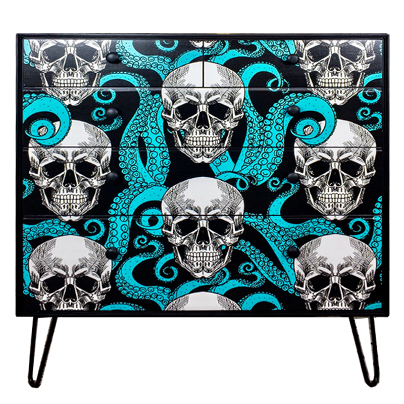 Комод с Черепами Chest of Drawers Skull and Octopus Черный Бирюзовый в Екатеринбурге | Loft Concept 