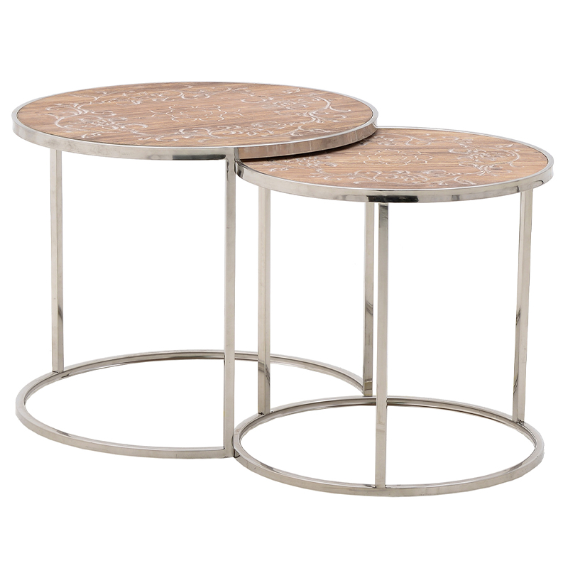 Комплект приставных столиков Malia Round Side Tables Древесина Серебряный в Екатеринбурге | Loft Concept 