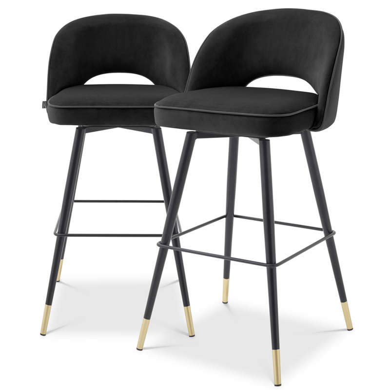 Комплект барных стульев Eichholtz Bar Stool Cliff set of 2 black Черный Латунь в Екатеринбурге | Loft Concept 