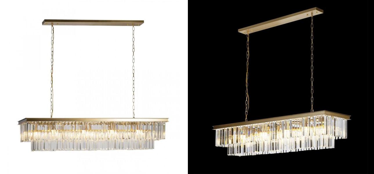 Прямоугольная Люстра RH 1920s Odeon GOLD iron Прозрачное Стекло Длина 120 см - фото №1