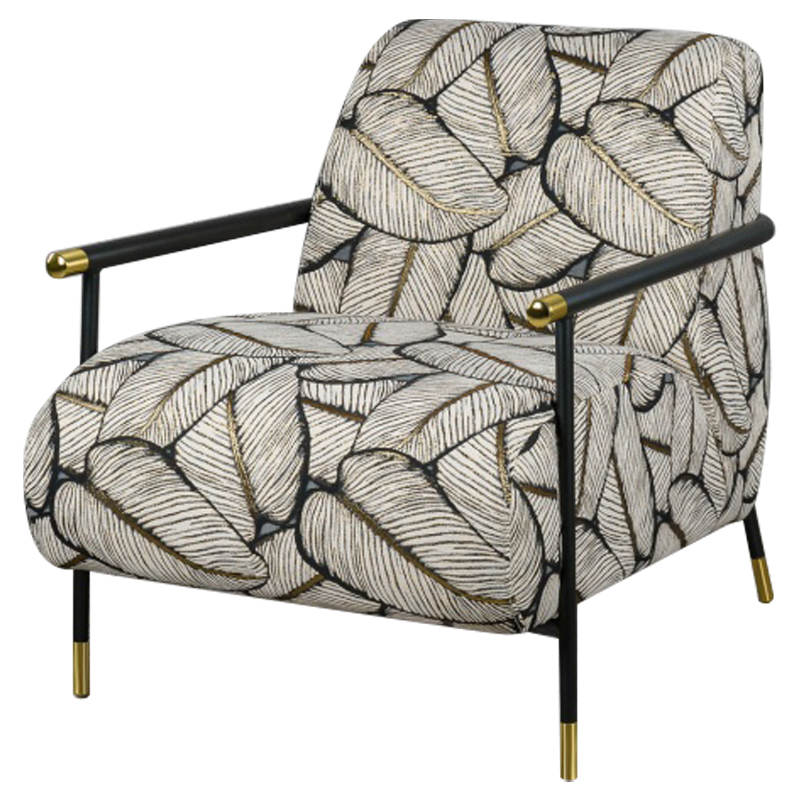 Кресло с Цветным принтом Листья Foliage Armchair Grey Серый ivory ( слоновая кость ) Черный Золотой в Екатеринбурге | Loft Concept 