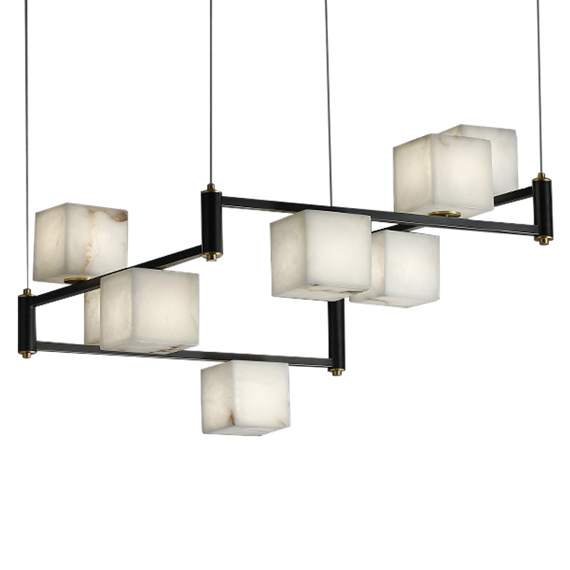 Люстра Marble Cubes Modern Light Chandelier 8 плафонов Латунь Черный Белый Мрамор Bianco в Екатеринбурге | Loft Concept 