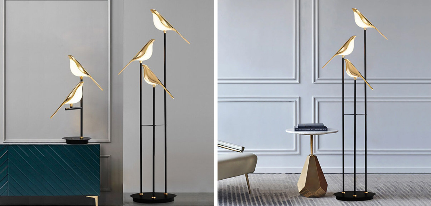 Торшер с золотыми птичками NOMI Three birds - фото