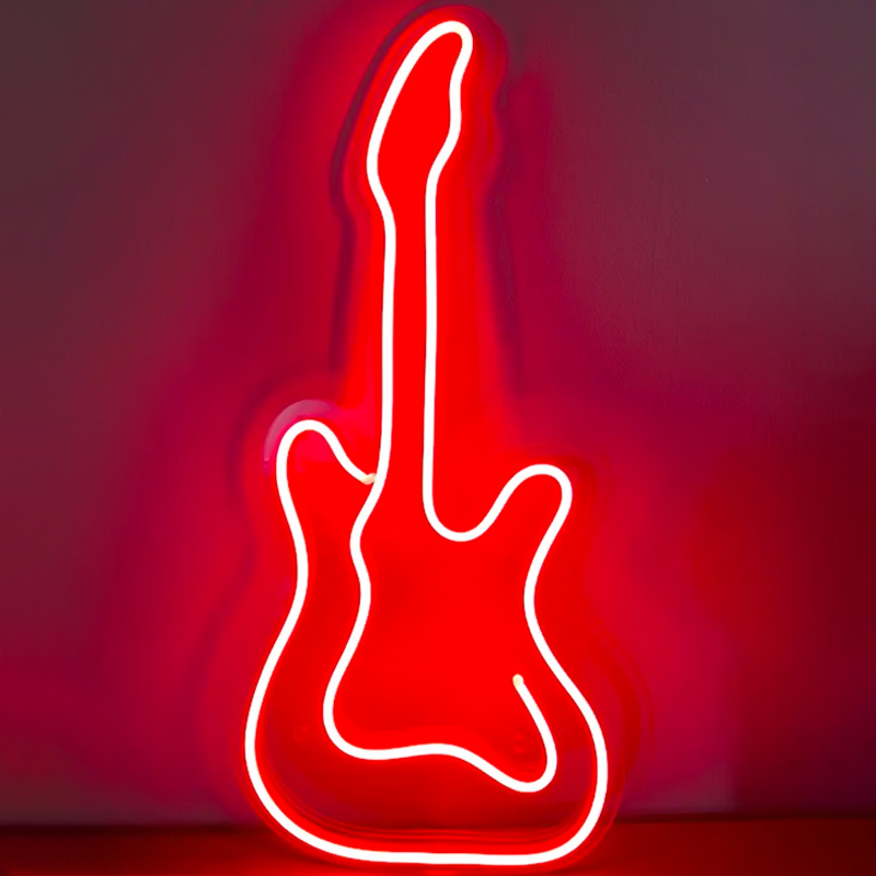 Неоновая настенная лампа Guitar Neon Wall Lamp Красный Прозрачный в Екатеринбурге | Loft Concept 