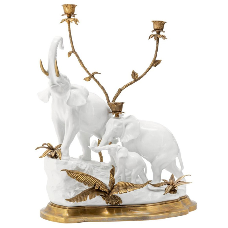 Подсвечник Abhika Candleholder Atlanta Elephants Белый Золотой в Екатеринбурге | Loft Concept 