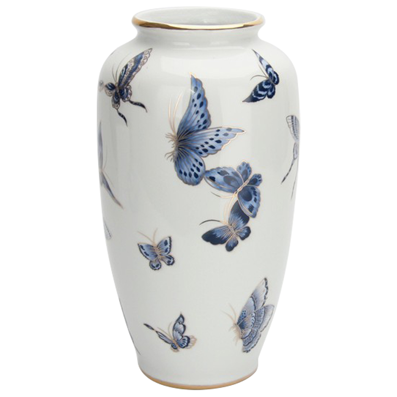 Ваза Porcelain Butterfly Blue and Gold Vase Белый Светло-синий Золотой в Екатеринбурге | Loft Concept 