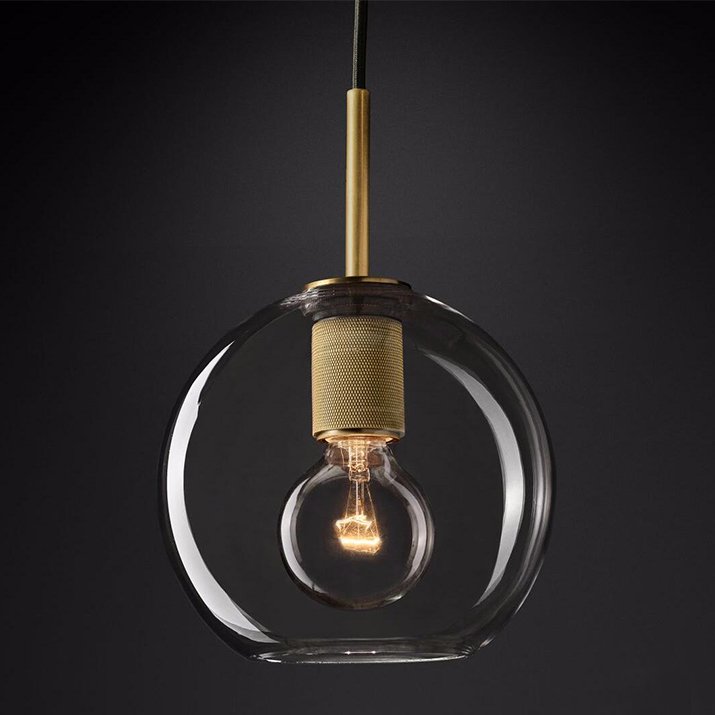 Подвесной светильник RH Utilitaire Globe Pendant Brass Латунь Прозрачное Стекло в Екатеринбурге | Loft Concept 