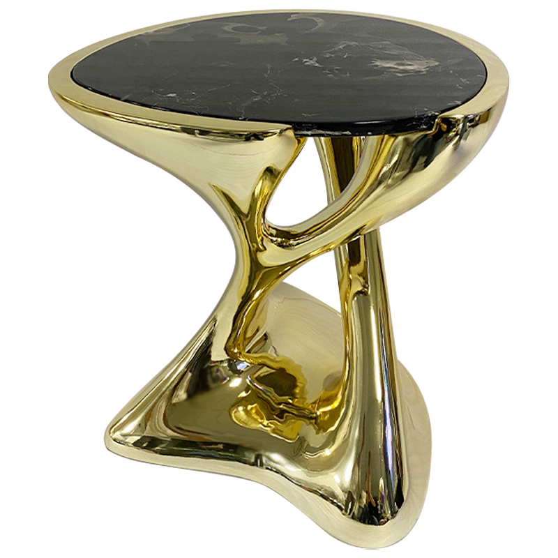 Приставной стол Molten Gold Side Table Глянцевое золото Черный Мрамор Nero в Екатеринбурге | Loft Concept 