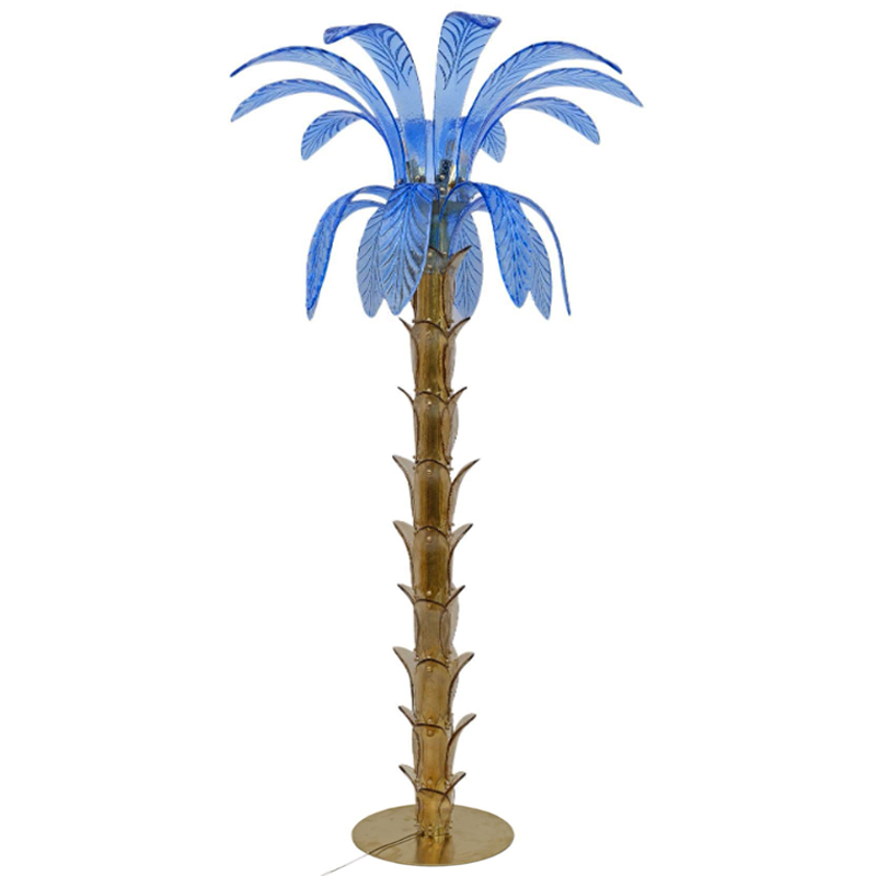 Торшер Glass Decorated Palm Floor Lamp Blue Листья Пальмы  Золотой Синий в Екатеринбурге | Loft Concept 