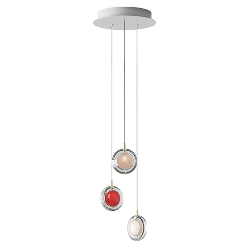 Люстра Lens 3 красный в стиле Bomma Прозрачное Стекло Красный Белый в Екатеринбурге | Loft Concept 