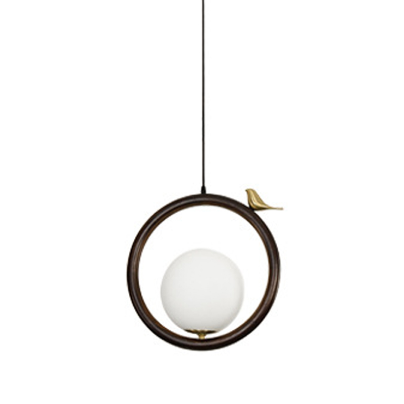 Светильник с птичкой Bird Wood Ring Hanging Lamp Латунь Белый Коричневый в Екатеринбурге | Loft Concept 