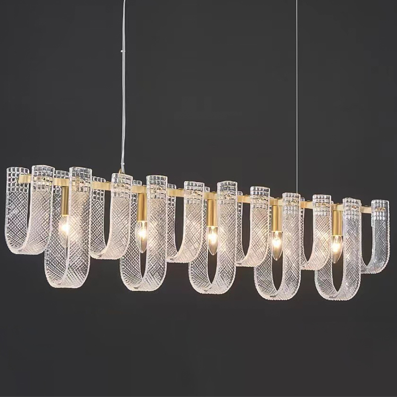 Линейная Люстра Prudence Textured Glass Linear Chandelier B Прозрачное Стекло Золотой в Екатеринбурге | Loft Concept 