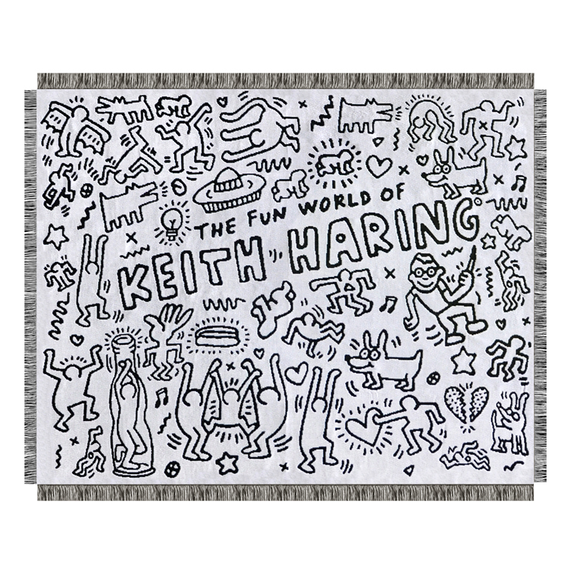 Покрывало граффити черно-белое Кит Харинг Keith Haring Bed Сover Черно-белый в Екатеринбурге | Loft Concept 