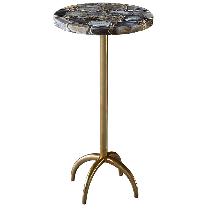 Приставной столик со столешницей из агата Grey Agate Side Table Серый Коричневый Латунь в Екатеринбурге | Loft Concept 